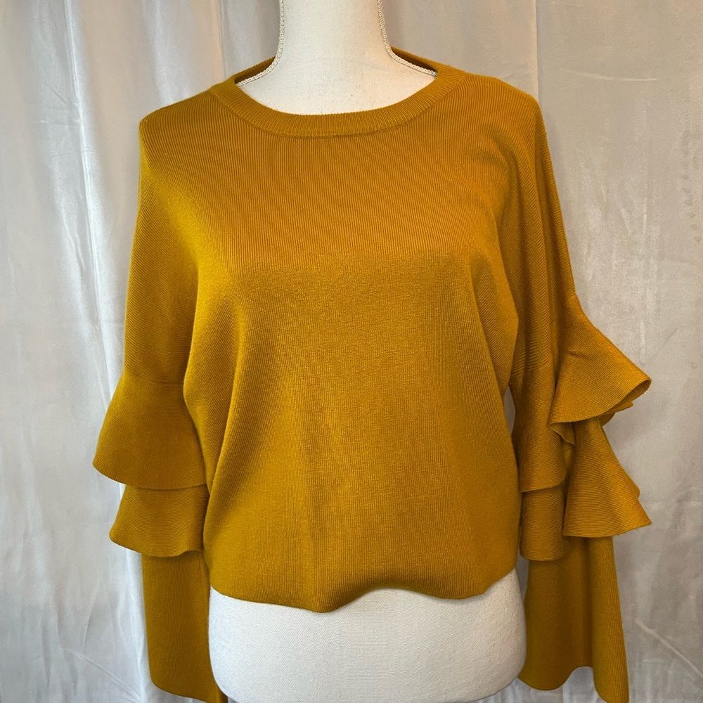 Poof! Mustard Yellow Ruffle Sleeve Crop Top